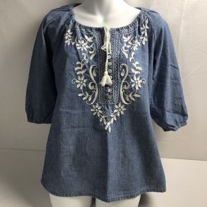 Tommy‎ Bahama Blue Embroidered Tassel Tunic Top XS
